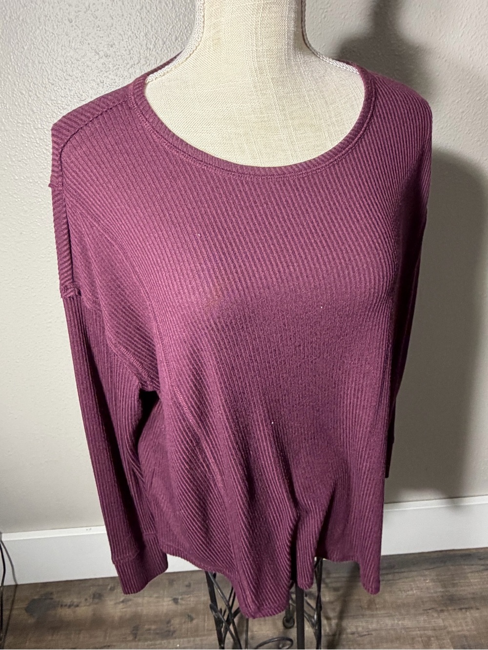 Knox Rose Plum Ribbed Long Sleeve Top